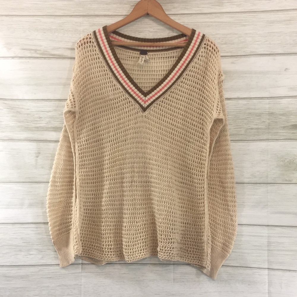 We The Free Tan Open Knit Sweater• M